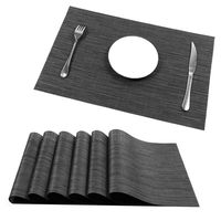 U'Artlines Placemats, Heat-Resistant Placemats Stain Resistant Anti-Skid Washable PVC Table Mats Woven Vinyl Placemats, Set of 6 (6pcs placemats, B Black)