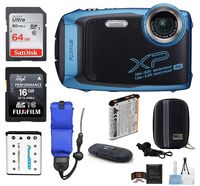 FUJIFILM FinePix XP140 Water, Shock, Freeze and Dustproof Digital Camera (Sky Blue) Bundle; Includes: 64GB & 16GB Memory Cards + Spare Battery + Floating Strap + Camera Case + More