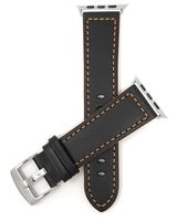 Bandini Replacement Watch Band for Apple Watch 42mm, Black/Orange Stitching, Leather, Racer, Black with Colored Stitching, Fits Series 1, 2 and 3