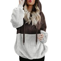 Thenxin Women Hooded Sweatshirt Ultra Soft Warm Hoodie 1/4 Zip-Up Colorblock Plush Pullover(Coffee,S)