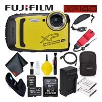 Fujifilm FinePix XP140 Waterproof Digital Camera 600020657 (Yellow) Large Accessory Bundle Includes Floating Wrist Strap, Battery Charger, Extra Battery, and 64GB Memory Card