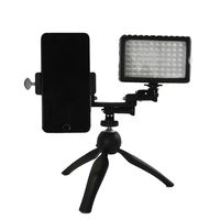 Livestream Gear - Smartphone & Dimmable LED Light Tripod Setup for Live Stream, to Fit Large/Jumbo Sized Devices. Dimmable LED Light to Adjust Brightness. (Black Tripod & LED)