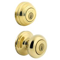 Kwikset 991 Juno Entry Knob and Single Cylinder Deadbolt Combo Pack featuring SmartKey in Polished Brass