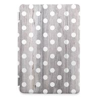 CasesByLorraine Apple New iPad 9.7" (2017) Case, White Polka Dots Grey Wood Print Stylish Smart Cover for New iPad 9.7 inch (2017) with auto Sleep & Wake Function - G06