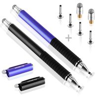 MEKO(TM) (2 Pcs)[2 in 1 Precision Series] Disc Stylus/Styli Bundle with 4 Replaceable Disc Tips, 2 Replaceable Fiber Tips for All Touch Screen Devices - (Black/Blue)