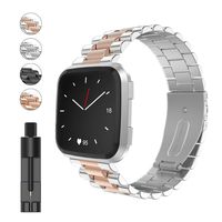 Smasy Band Compatible with Fitbit Versa/Versa 2/Versa Lite Edition, Women Men Stainless Steel Metal Solid Replacement Wristbands for Fitbit Versa Smart Watch (Silver+Rose Gold)