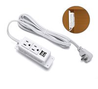 Kungfuking Power Strip with USB, Wall Mountable Socket Surge Protector Power Strip with 2 AC Outlets and 2 USB Charging Ports White Extension Cord 6.56 FT, Flat Plug