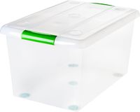 IRIS 61 Quart Store and Slide Storage Box- Green Handle, Clear