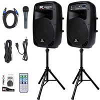 Proreck Dance 12 Portable 12-Inch 1000 Watts 2-Way Powered PA Speaker System Combo Set with Bluetooth/USB/SD Card Reader/FM Radio/Remote Control/Speaker Stand
