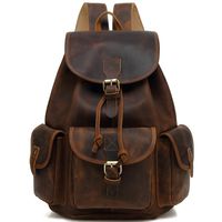 Kenox 16" Genuine Leather Laptop Backpack Vintage College School Bookbag (Brown)