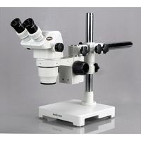AmScope ZM-3BW3 Professional Binocular Stereo Zoom Microscope, EW10x and EW25x Eyepieces, 2X-225X Magnification, 0.67X-4.5X Zoom Objective, Ambient Lighting, Single-Arm Boom Stand, Includes 0.3x and 2.0x Barlow Lenses