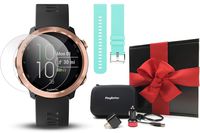 Garmin Forerunner 645 Music Gift Box Bundle | with Extra Band, HD Screen Protector Film, Car/Wall Adapters & Protective Case | Running GPS Watch, Music & Spotify, Garmin Pay (Rose Gold + Music, Teal)