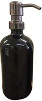 Industrial Rewind Black Glass Soap Dispenser with Gun Metal Color Pump - Black 16oz Glass Jar Lotion Bottle (Black/Gun Metal)