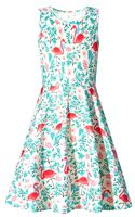 Girls Animal Flamingo Leaves Dress,Little Girl Pink Green Sundresses Size 7,Sleeveless Crewneck Party Swing Vacation Dress for Child Girls Dress Up Spring