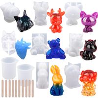 EuTengHao 20Pcs 3D Animal Resin Molds Tools Set Includes 8 Resin Casting Molds Large Clear Unicorn Epoxy Silicone Molds 2 Measurement Cup 10 Wood Sticks for Resin Craft DIY