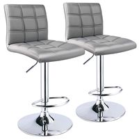 Leopard Square Back Adjustable Bar Stool, Set of 2, Light Grey