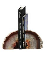 AMOYSTONE 1 Pair Decorative Agate Bookends Natural Crystal Geode Bookends Holder Books 3-4 lbs Polished with Rubber Bumpers