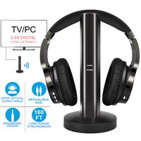 Wireless TV Headphones with 2.4G Digital RF Transmitter, Hi-Fi Over-Ear Cordless Headset with RCA / 3.5MM / Optical Port, for Watching Home TV Game Computer Television