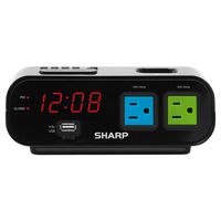 Sharp Digital Alarm Clock with 2X Power Outlets with Surge Protect and Rapid Charge USB Port (Blue/Green)