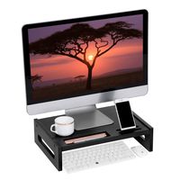 SONGMICS Bamboo Wood Monitor Computer Riser with Storage Organizer Office Desk Laptop Cellphone TV Printer Desktop Container Black ULLD211BK