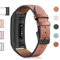 Hotodeal Leather Band Compatible Charge 3, Classic Replacement Genuine Leather Bands Metal Connectors Women Men Small Large Size Silver, Rose Gold, Black