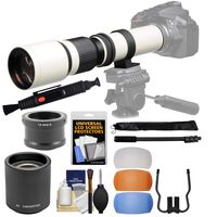 Vivitar 500mm f/8.0 Telephoto Lens (T Mount) (White) & 2X Teleconverter (=1000mm) + 3 Color Flash Diffusers + Monopod Kit for Olympus/Panasonic Lumix G Cameras