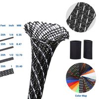25ft-1/4 inch Flexible PET Expandable Braided Cable Sleeve, Premium Wires Sleeving Management and Organizer, Protector for TV, Audio, PC, and Other Home or Office Device Cords-Black&White