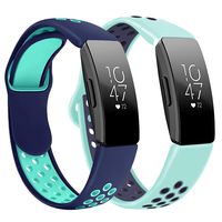 Lintelek Replacement Bands Compatible with Fitbit Inspire HR,Soft Friendly Silicone Wristband,Washable Breathable Straps for Sports Women Men,Small Large (Blue Green+Grey Green, Large)