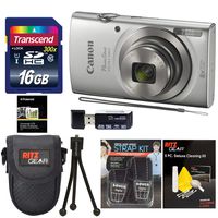 Canon Elph 180 Point and Shoot Camera (Silver) with Transcend 16GB, Camera Case, Memory Card Reader, Neck Strap, Cleaning Kit Bundle