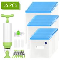 Sous Vide bags 45 Reusable vacuum seal bags BPA Free for Anova and Joule Cookers, 1 Hand Pump,5 Sealing Clips and 3 Sous Vide Clips, Practical for Long-time Sous Vide Cooking & Food Storage freezing