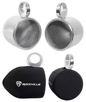 Pair Rockville MAC90S 8 Silver Aluminum Wakeboard Tower Speaker Pods+Covers