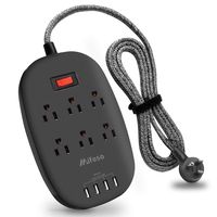 Power Strip Surge Protector, 6 Outlet Power Strips with 4 USB Ports (5V/4.5A), 5ft Braided Heavy Duty Extension Cord, Flat Plug, Switched Multi Outlets Power Strip for Home,Dorm,Office,Hotel (Black)