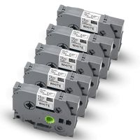 5 Pack Replace TZe Label Tape Standard Laminated Tape TZe-131 TZe131 Compatible with Brother P-Touch Label Maker PTD600VP, PTE100, PTE300, PTE500 12mm 1/2 inches (0.47") Black on Clear