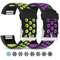 Mosstek Compatible with Fitbit Charge 2 Bands, 2 Pack Breathable Silicone Replacement Sport Bands with Air Holes Compatible Fitbit Charge 2 Smart Watch Fitness Men Women