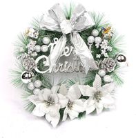 MysterLuna Christmas Wreath Christmas Hanging Garland with Bowknot Ribbon and Balls for Front Door Windows Wall Decor (Silver, 12")