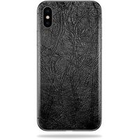 MightySkins Skin Compatible with Apple iPhone X - Black Leather | Protective, Durable, and Unique Vinyl Decal wrap Cover | Easy to Apply, Remove, and Change Styles | Made in The USA