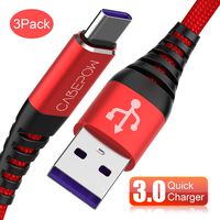 USB Type C Cable (3Pack 3ft),CABEPOW 3A Quick Charge Compatible for Samsung Galaxy S10 S9 S8 Plus Note 9 8, Red Nylon Braided USB C to USB A Charging Cable Compatible for LG V30 G6 G5, Google Nintend