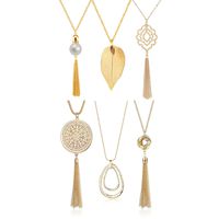 SEVENSTONE 6PCS Long Pendant Necklaces for Women Knot Disk Circle Tassel Statement Sweater Silver Necklace Set