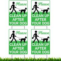 Vibe Ink 4 Pack of 9 x 12" Please Clean Up After Your Dog - No Pooping Dog Lawn Signs with 4X Metal Wire H-Stakes Stands Included