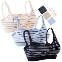 Women's Full Bust Sleeping Nursing Bra Seamless Maternity Bra Wirefree Breastfeeding Bra Bralette Hands Free Breastpump Bra with Removable Pads 3 Pack Black Pink Blue Large