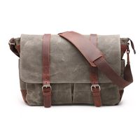 H-ANDYBAG Canvas Messenger Bag 15 Inch Shoulder Laptop Bag Waxed for Men (Army Green)