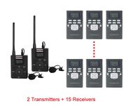 EXMAX 60-108MHz Portable DSP Stereo Wireless Headsets FM Radio Broadcast System for Tour Guide Teaching Meeting Training Travel Field Interpretation - 2 Transmitters and 15 Receivers Gray