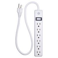 GE Strip with 6 Outlets 2 ft Cord, Power Switch, Integrated Circuit Breaker, Overload Protection, 15A, 1800W, UL Listed, White, 14830