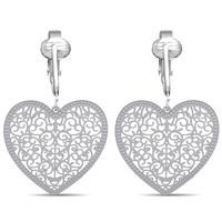 Aloha Earrings Lovely Victorian Filigree Clip On Earrings for Women Clip-ons, Lightweight Teardrop Leaf Dangle (Filigree Heart- White)