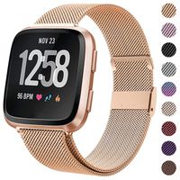 HAPAW Bands Compatible with Fitbit Versa/Versa 2, Women Men Metal Stainless Steel Replacement Sport Bracelet Strap Wristbands Accessories Small Large with Magnet Lock for Versa Smartwatch