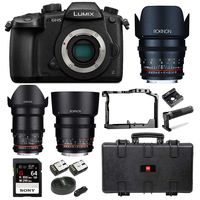 Panasonic Lumix GH5 4K Mirrorless Camera (Body) + Rokinon 3-Lens Cine Kit (35, 50, 85mm T1.5) 64GB UHSII Kit