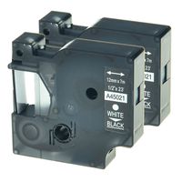 NineLeaf 2 PK Label Tape White on Black Compatible for DYMO D1 45021 P-Touch 1/2" 23ft LabelManager 210D 360D 500TS