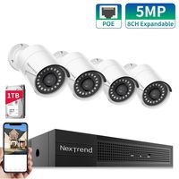 5MP PoE Security System,NexTrend 5MP Ultra HD Security Camera Systems with 4pcs 1920P Security Cameras P2P Indoor Outdoor Home Security Cameras System with 1TB Hard Drive Free APP and Night Vision