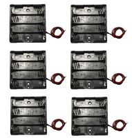WAYLLSHINE 6 Pcs 4 x 1.5V (6V) AA Battery Spring Clip Black Plastic 4 x 1.5V (6V) Battery Case Holder Box Black Red Wire Leads