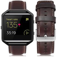 UMAXGET Leather Band Compatible with Fitbit Blaze, Retro Cowhide Genuine Leather Band with Black Silver Metal Frame Compatible with Fitbit Blaze Smart Watch Strap for Men Women, Dark Brown Small